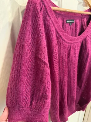 Express Magenta Short Sleeve Knit Mohair Wool Blend Scoop Neck Sweater thumbnail 3