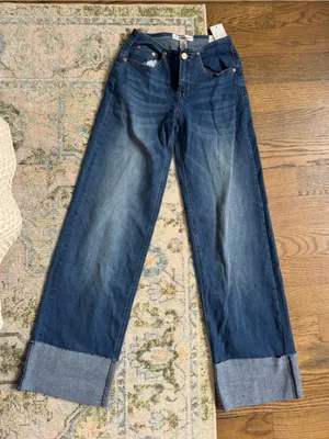 Dark Blue Women's cuffed wide-Leg Jeans thumbnail 1