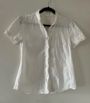 Vintage J Crew White 100% Cotton Ruffle Button Up Top 8 Preppy Cottage Poet thumbnail 1