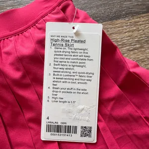 Lululemon High Rise Pleated Tennis Skirt Cherry Mist Size 4 NWT thumbnail 3