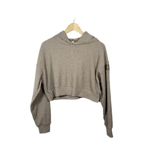 Alo Yoga Women’s Muse Cropped Ribbed Hoodie in Gravel Heather Tan Size S thumbnail 5