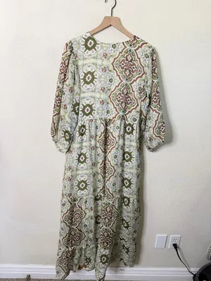 NWT‎ Soft Surroundings Zia Maxi Dress Womens XL Balloon Sleeve Medallion Tassel thumbnail 4