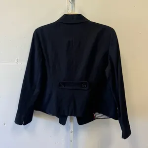 Facconable Linen Cotton Blend Double Breasted Minimalist Women's Blazer Jacket M Black Size M thumbnail 2