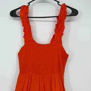 Lucy Paris Orange Smocked Tiered Maxi Dress‎ Ruffle Straps Linen Blend Small thumbnail 3