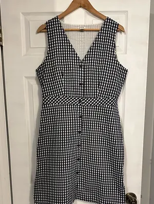 J. Crew Factory Navy & White Gingham Dress, size 12 thumbnail 1