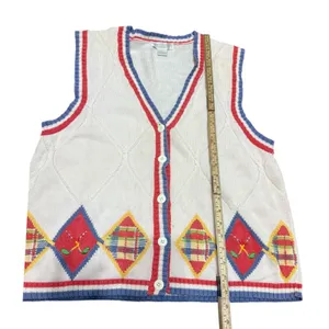 Preston & York Sport Vintage Argyle Golf Sweater Vest Cream Blue‎ Red sz L thumbnail 6