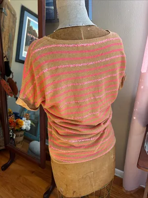Boden Pink Sequins and Mustard Striped Short-Sleeve Knit Top | US4/UK8 thumbnail 3