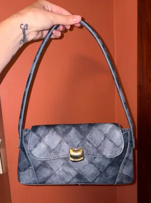 Quilted style Blue Shoulder Bag with Gold Clasp thumbnail 1