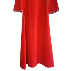 VTG 70s Handmade Red Maxi Dress Boho Embroidered‎ Disco Collar Bell Sleeve Small thumbnail 4