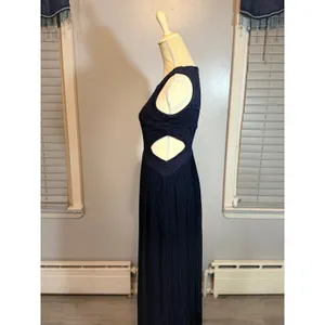 Navy Lace Cutout Maxi Dress Pleated Formal Evening Wedding Guest Gown Size 6 thumbnail 3