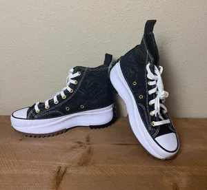 Rare Custom Converse Platform High Top Sneakers Black Brocade Size 7.5 NEW thumbnail 1