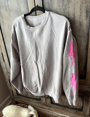 Goodie two sleeves Women's Gray Lightning Bolt pink large thumbnail 1