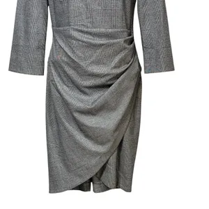 Zara Basic Grey Glen Plaid Draped Tulip Sheath Dress 3/4 Sleeve Size M thumbnail 5