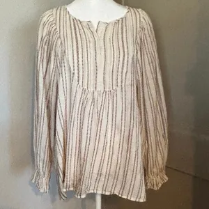 Elizabeth & James Size L Stripe Pintuck Peasant Blouse Red Cream Large thumbnail 2