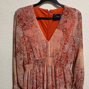Just Taylor Orange Paisley Floral Smocked Waist Tiered Mini Dress Womens Size‎ 6 thumbnail 2