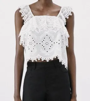 Zara Openwork Embroidered Top thumbnail 1