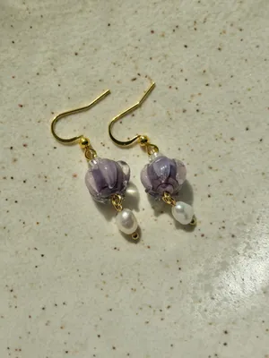 Lilly of the valley mini purple flower fairy cottage dainty dangle earrings 💜 thumbnail 5