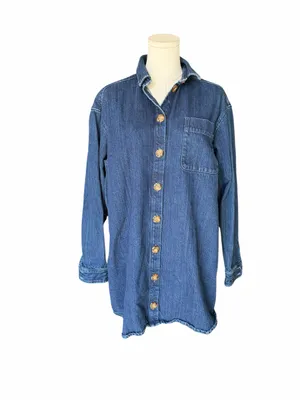 Sézane - Sofie Denim Shirt Dress Dark Blue Oversized Button Front Sz S thumbnail 2