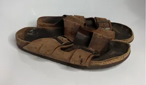 Birkenstock Arizona Sandals Women 41 Brown Fair Leather Two Strap Slides thumbnail 1