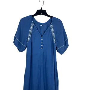 Old Navy Blue Gauze Midi Maxi Dress Boho Peasant Cottagecore Embroidered S thumbnail 2