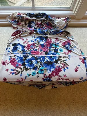 White with bright Blue & Pink Floral On or Off the Shoulder Maxi Dress size 3XL thumbnail 10