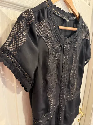 Ann Taylor Black Lace & Crochet Short Sleeve Top thumbnail 3