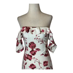 Misa Los Angeles Dress‎ Women XS White Red Abstract Peony Floral Linen Oona Midi thumbnail 4