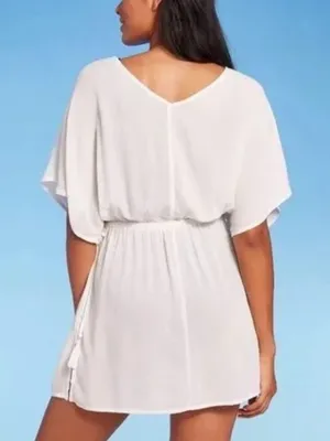 Kona Sol White Embroidered V-Neck Swim beach Cover-Up Tunic Large NWOT thumbnail 2