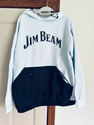 MV Sport NWOT Large Men’s Women’s Jim Beam Hoodie Sweatshirt Baby Blue and Nav thumbnail 1