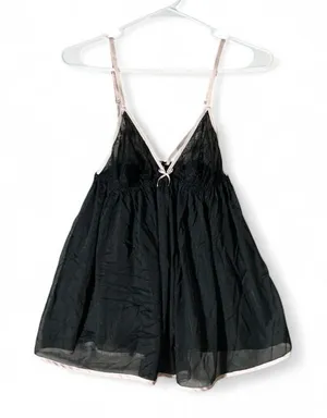 Victoria's Secret Black Pink Sheer Mesh‎ Coquette Babydoll Chemise M/M thumbnail 1