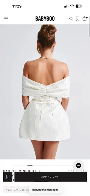 Babyboo XL White mini dress with shoulder bow, and zip/tie back #minidress #bowdetail thumbnail 2