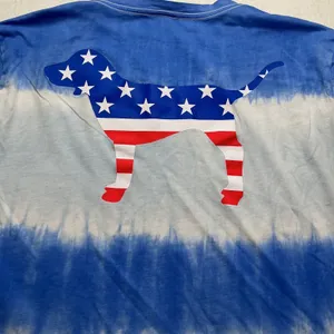 PINK Victoria's Secret Blue Tie Dye American Flag Dog Pocket T-Shirt Large thumbnail 3
