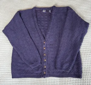 Vintage Gap 100% Cotton Cardigan Sweater Womens Small Navy Blue 80s 90s Chunky thumbnail 1