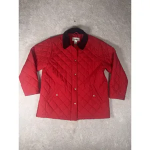 LL Bean Quilted Chore Barn Jacket Ladies Large Red Brown Corduroy Trim VTG thumbnail 2