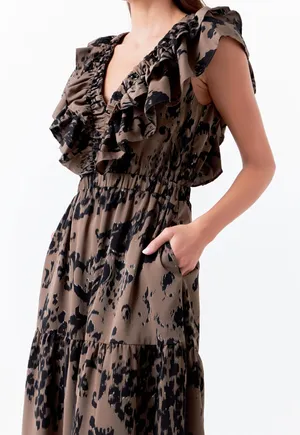 Endless Rose Animal Print Ruffle Sleeve Maxi Dress thumbnail 3