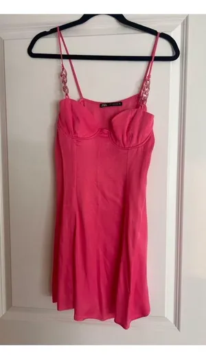 Zara Pink Satin Mini Slip Dress Size Small thumbnail 7