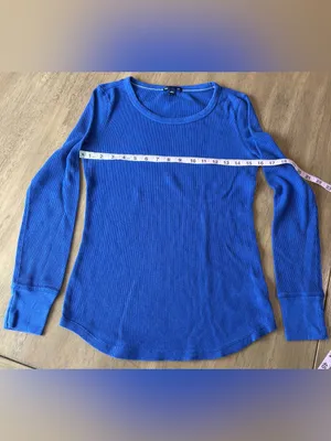 GAP Blue Scoop Neck Long Sleeve Waffle Knit Thermal Top Size Medium thumbnail 5
