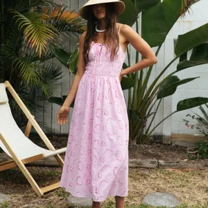 Charlie Holiday Anne Pink Eyelet Cotton Smocked Broderie Maxi Sundress thumbnail 2