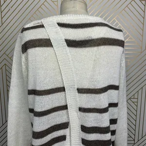 360 Sweater Jagger Sweater Stripe Crossback Knit‎ Linen White Brown Size Medium thumbnail 8