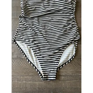 MERONA‎ Black White Striped One Piece Swimsuit Adjustable Straps Size Large thumbnail 3