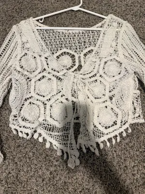 Vintage 70’s White Crochet Open Front Cardigan thumbnail 3