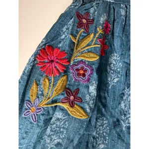 Natural Life Blue Floral Embroidered Smocked Waist Mini Skirt Small Boho thumbnail 3