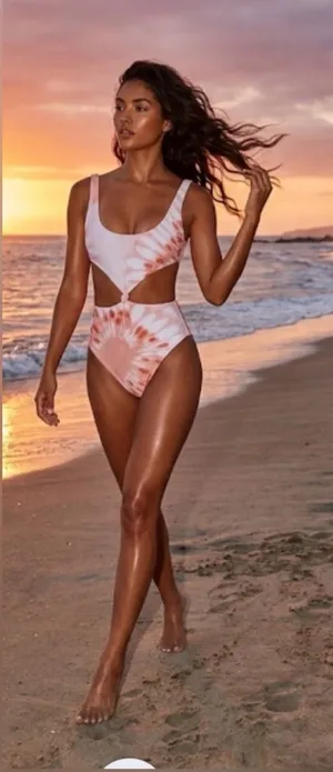 aerie Tie-Dye Cutout One-Piece Swimsuit in Peach Size Medium thumbnail 1