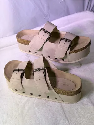 Altar'd State Beige Double-Buckle Platform Slide thumbnail 3