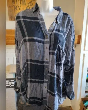 Free People oversized plaid button down thumbnail 1