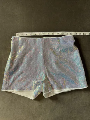 Iridescent Silver Sequin Women’s High-Waist Party Festival Shorts SMALL NWOT thumbnail 6