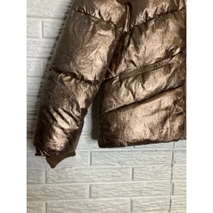 Carre Noir bronze metallic puffer coat women's size medium full‎ zip cozy winter thumbnail 2