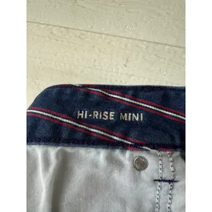American Eagle Hi‎ Rise Mini Denim Skirt Red Blue Stripes Raw Hem Size 14 thumbnail 3