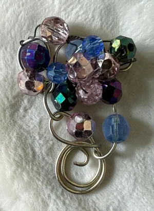 Handmade Beaded Brooch Pin Multicolor Glass Bead Wire Wrapped Abstract Art thumbnail 1