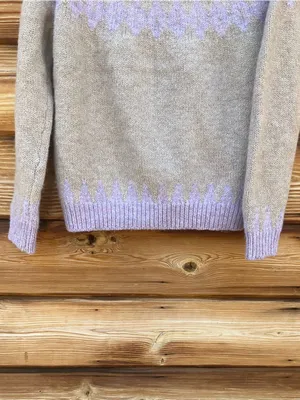 Women’s Tan Purple Size M Soft Fair Isle Pullover High Neck Knit Sweater thumbnail 9